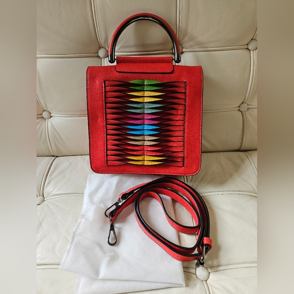 Mellow World Red Rainbow Satchel Handbag Crossbody W/Dustbag - Picture 1 of 7